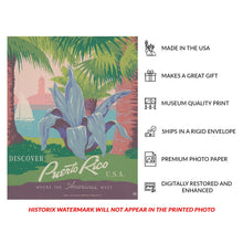 Cargar imagen en el visor de la galería, Digitally Restored and Enhanced 1940 Discover Puerto Rico Where the Americas Meet WPA Federal Art Project Poster - Depression Era Art Deco - Archival Reproduction
