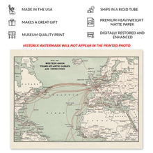 Cargar imagen en el visor de la galería, Digitally Restored and Enhanced 1900 Western Union Transatlantic Cables Map Print - Vintage Map of Western Union Transatlantic Cables Poster Wall Art