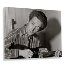 Load image into Gallery viewer, Digitally Restored and Enhanced 1943 Woody Guthrie Photo Print - Vintage Portrait Photo of Woody Guthrie Playing Guitar - Woody Guthrie Old Poster Photo