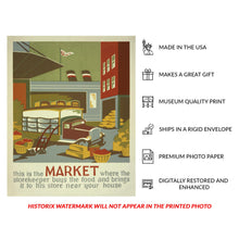 Load image into Gallery viewer, Digitally Restored and Enhanced 1936 Food Market Storekeeper New York WPA Federal Art Project Education Poster - Depression Era Art Deco - Archival Reproduction