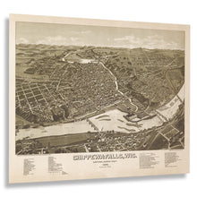 Load image into Gallery viewer, Digitally Restored and Enhanced 1886 Chippewa Falls Map Print - Vintage Bird's Eye View Map of Chippewa Falls Wisconsin Wall Art Poster