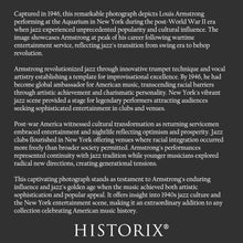 Load image into Gallery viewer, Digitally Restored and Enhanced 1946 Louis Armstrong Photo - Aquarium New York Jazz Performance - Post-War Trumpet Legend - Archival Print