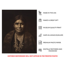 Load image into Gallery viewer, Digitally Restored and Enhanced 1904 Navaho Woman Portrait Print - Navajo Indigenous Southwest - Diné Heritage Photography - Archival Print
