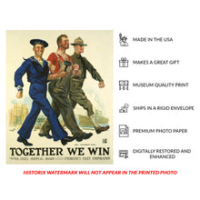 Cargar imagen en el visor de la galería, 1918 WWI Patriotic Poster - Together We Win Allied Unity - World War I Home Front Propaganda - Archival Print