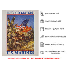 Cargar imagen en el visor de la galería, Digitally Restored and Enhanced 1942 US Marines Poster - Lets Go Get Em WWII Recruitment - Pacific Theater Military Propaganda - Archival Print