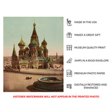 Load image into Gallery viewer, Digitally Restored and Enhanced 1890 Russia Church Print - St Basil Cathedral Red Square Moscow - Victorian Imperial Russia - Archival Print