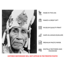 Load image into Gallery viewer, Digitally Restored and Enhanced 1923 Klamath Headdress Portrait Print - Indigenous Oregon Ceremonial Regalia - Pacific Northwest - Archival Print