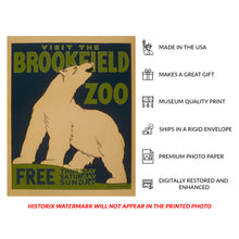 Load image into Gallery viewer, Digitally Restored and Enhanced 1936 WPA Zoo Poster - Visit the Brookfield Zoo Chicago - Depression Era Federal Art Project - Archival Print