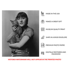 Load image into Gallery viewer, Digitally Restored and Enhanced 1916 Dolly and Buzzer Photo - Girl with Cat - Progressive Era Childhood Pet Portrait Photography - Archival Print