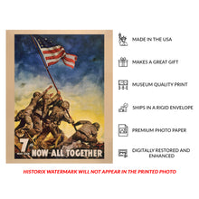 Cargar imagen en el visor de la galería, Digitally Restored and Enhanced 1945 Seventh War Loan Poster - Now All Together WWII Treasury Bond - Home Front Victory Campaign - Archival Print