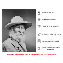 Load image into Gallery viewer, Digitally Restored and Enhanced 1870 Walt Whitman Print - American Poet Quaker Photo Portrait - Leaves of Grass Civil War Era - Archival Print