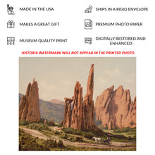 Load image into Gallery viewer, Digitally Restored and Enhanced 1905 Cathedral Spires Garden of the Gods Print - Colorado Springs Red Rock Landscape - Sandstone Wonder - Archival Print