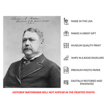 Cargar imagen en el visor de la galería, Digitally Restored and Enhanced 1882 Chester A. Arthur Print - Presidential Portrait - Gilded Age Civil Service Reform Era - Archival Print