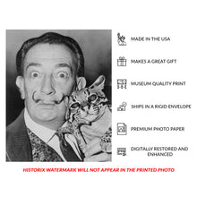 Cargar imagen en el visor de la galería, Digitally Restored and Enhanced 1965 Salvador Dali Photo - Surrealist Artist with Ocelot - St Regis Hotel New York Portrait - Archival Print