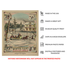 Load image into Gallery viewer, Digitally Restored and Enhanced 1881 Victorian Winter Print - Winter Days Chromolithograph - Gilded Age Seasonal Landscape - Archival Print