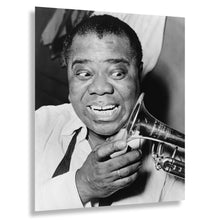 Cargar imagen en el visor de la galería, Digitally Restored and Enhanced 1953 Louis Armstrong Print - Satchmo Jazz Trumpet Portrait - New Orleans Jazz Legend Ambassador - Archival Print