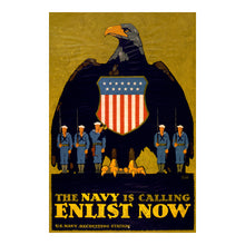 Load image into Gallery viewer, 1917 WWI Navy Recruitment Poster - The Navy is Calling Enlist Now - World War I Propaganda - Archival Print