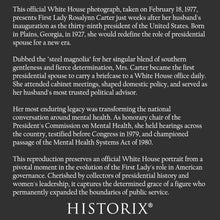 Cargar imagen en el visor de la galería, Digitally Restored and Enhanced 1977 Rosalynn Carter Print - First Lady Official White House Portrait - Mental Health Advocate - Archival Print
