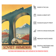 Cargar imagen en el visor de la galería, 1935 Soviet Armenia Print - Intourist Travel Poster - Caucasus Mountains Art Deco USSR Tourism - Archival Print