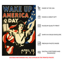 Cargar imagen en el visor de la galería, 1917 Wake Up America Day Poster - WWI Patriotic New York City - Home Front Mobilization - Archival Print