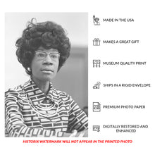 Load image into Gallery viewer, Digitally Restored and Enhanced 1972 Shirley Chisholm Print - Presidential Campaign Announcement Portrait - Unbought Unbossed - Archival Print