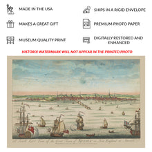 Cargar imagen en el visor de la galería, Digitally Restored and Enhanced 1730 Boston Harbor Print - Colonial America Southeast View - Pre-Revolutionary Maritime New England - Archival Print