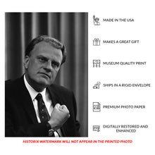Cargar imagen en el visor de la galería, 1966 Billy Graham Print - Evangelist Portrait American Religious Leader - Mid-Century Ministry - Archival Print