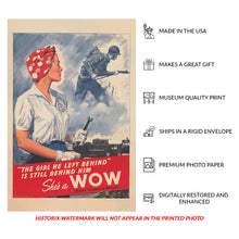 Load image into Gallery viewer, Digitally Restored and Enhanced 1943 WWII Women Ordnance Workers Poster - Shes a WOW - World War II Home Front Propaganda - Archival Print