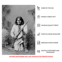 Cargar imagen en el visor de la galería, Digitally Restored and Enhanced 1886 Geronimo Print - Apache Leader Portrait Arizona Territory - Frontier West Native American - Archival Print