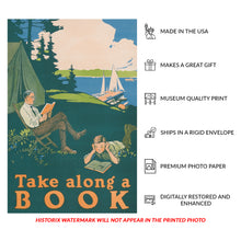 Cargar imagen en el visor de la galería, Digitally Restored and Enhanced 1910 Father Son Camping Print - Lakeside Reading Progressive Era - Outdoor Recreation Family - Archival Print