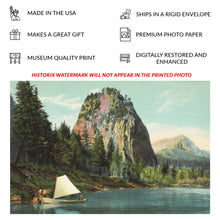 Load image into Gallery viewer, Digitally Restored and Enhanced 1908 Castle Rock Print - Columbia River Gorge Beacon Rock - Lewis and Clark Washington Landmark - Archival Print