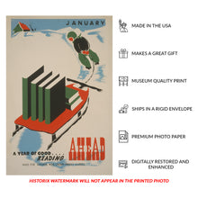 Load image into Gallery viewer, Digitally Restored and Enhanced 1941 WPA Library Art Poster - A Year of Good Reading Ahead - Pre-War Americana Literacy - Archival Print