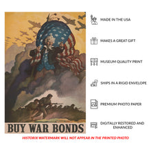 Cargar imagen en el visor de la galería, Digitally Restored and Enhanced 1942 Buy War Bonds Poster - WWII Office Emergency Management - Patriotic Home Front Pearl Harbor - Archival Print