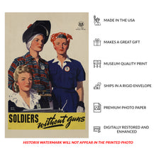 Load image into Gallery viewer, Digitally Restored and Enhanced 1944 WWII Womens Land Army Poster - Soldiers Without Guns - World War II Home Front Propaganda - Archival Print
