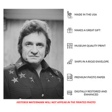 Load image into Gallery viewer, Digitally Restored and Enhanced 1977 Johnny Cash Print - Man in Black Portrait Country Music Legend - American Music Icon - Archival Print