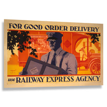 Load image into Gallery viewer, Digitally Restored and Enhanced 1929 Railway Express Agency Poster - Good Order Delivery - Commercial Rail Shipping Advertising - Archival Print