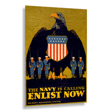 Load image into Gallery viewer, 1917 WWI Navy Recruitment Poster - The Navy is Calling Enlist Now - World War I Propaganda - Archival Print