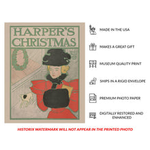 Load image into Gallery viewer, Digitally Restored and Enhanced 1896 Harper's Christmas Magazine Poster - Art Nouveau Holiday Advertising - Vintage Gilded Age Publication Art - Archival Reproduction