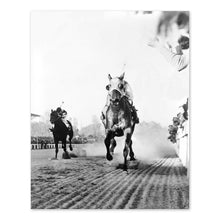 Load image into Gallery viewer, Digitally Restored and Enhanced 1938 Seabiscuit Poster Photo Print - Vintage Photo Wall Art of Horse Racing Seabiscuit Across Line to Beat War Admiral