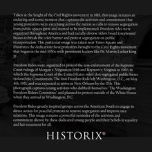 Load image into Gallery viewer, Digitally Restored and Enhanced 1961 Freedom Ride Protest Print Photo - Freedom Riders Group Hang Sign on Side of Bus Windows Vintage Poster Photo Print