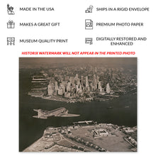 Load image into Gallery viewer, Digitally Restored and Enhanced 1939 American Airlines Photo Print - Vintage Aerial View of Lower Manhattan with American Airlines Plane Poster Wall Art