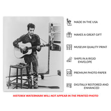 Load image into Gallery viewer, Digitally Restored and Enhanced 1965 Bob Dylan Self Portrait Photo Print - Vintage Full-Length Portrait Photo of Bob Dylan Playing Guitar Wall Art Poster