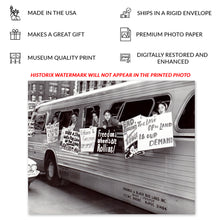 Load image into Gallery viewer, Digitally Restored and Enhanced 1961 Freedom Ride Protest Print Photo - Freedom Riders Group Hang Sign on Side of Bus Windows Vintage Poster Photo Print