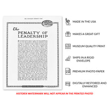 Load image into Gallery viewer, Digitally Restored and Enhanced 1914 The Penalty of Leadership Photo Print - The Penalty of Leadership on The Saturday Evening Post Vintage Poster Print