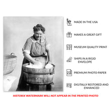 Load image into Gallery viewer, Digitally Restored and Enhanced 1905 Woman Doing Laundry Photo Print - Vintage Photo of a Woman Doing Laundry in a Wooden Tub Poster Wall Art