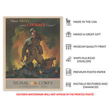 Load image into Gallery viewer, Digitally Restored and Enhanced 1942 US Army Signal Corps Poster Print - Where Skill and Courage Count Signal Corps World War II Vintage Wall Art Poster