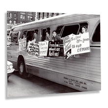 Load image into Gallery viewer, Digitally Restored and Enhanced 1961 Freedom Ride Protest Print Photo - Freedom Riders Group Hang Sign on Side of Bus Windows Vintage Poster Photo Print