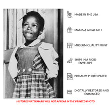 Load image into Gallery viewer, Digitally Restored and Enhanced 1960 Ruby Bridges Poster Photo - Vintage Photo of Six-Year-Old Black American Civil Rights Activist Ruby Bridges Wall Art