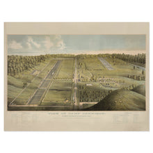 Cargar imagen en el visor de la galería, Digitally Restored and Enhanced 1865 Camp Dennison Map Print - Vintage Bird's Eye View Map of Camp Dennison Northeast of Cincinnati Ohio Wall Art Poster
