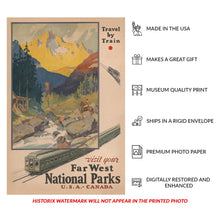 Load image into Gallery viewer, Digitally Restored and Enhanced 1920 Far West National Parks Railroad Travel Poster - Vintage Train Tourism Art - American Railway Adventure - Museum-Quality Print